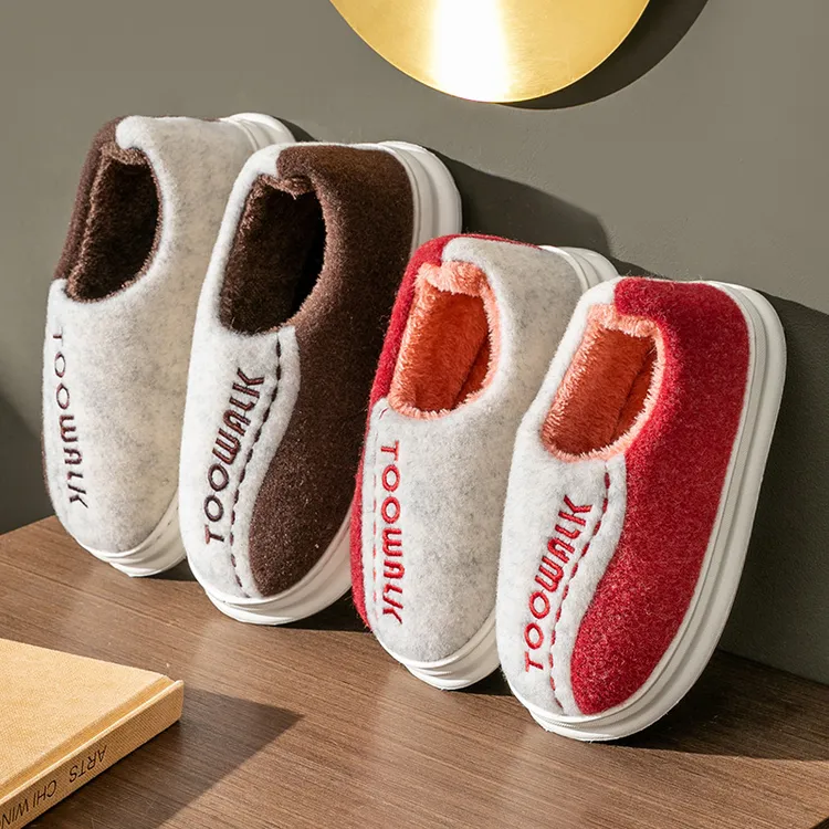 月子冬天舒适网红简约拼色英文字母男生女生情侣居家棉拖鞋包跟