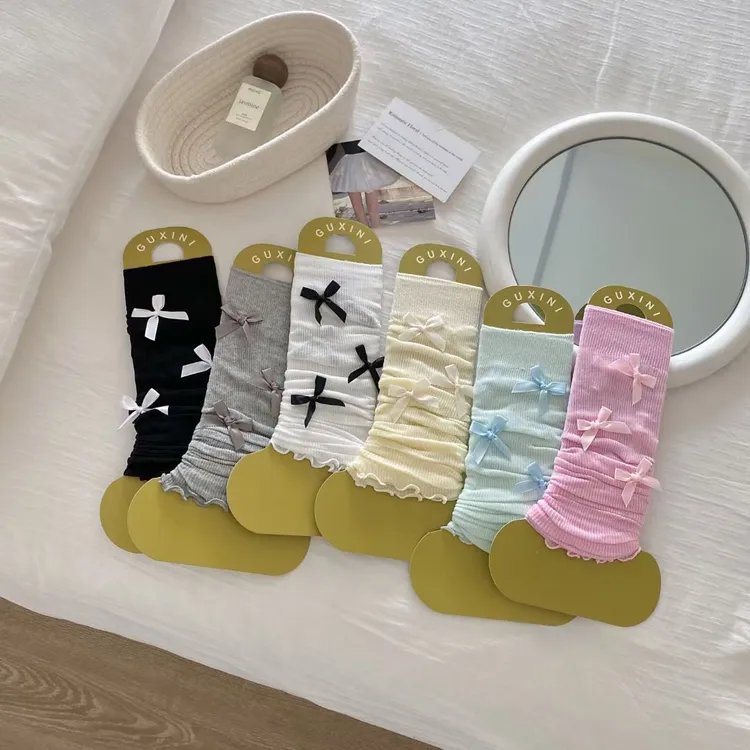 芭蕾风堆堆袜套春夏季女蝴蝶结防晒护腿套白色jk冰丝小腿袜子中筒