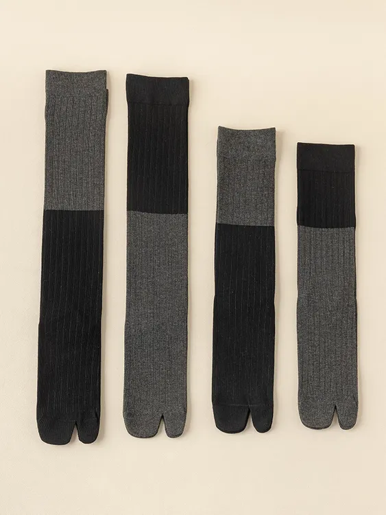 棉袜分趾袜女二指小腿袜大拇指分开两指猪蹄袜五趾秋冬分脚趾长袜