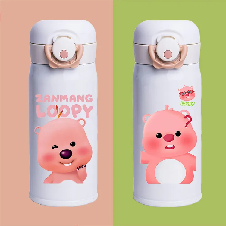 情侣露比保温杯可爱loopy海狸联名卡通创意保温杯弹跳盖口袋杯子