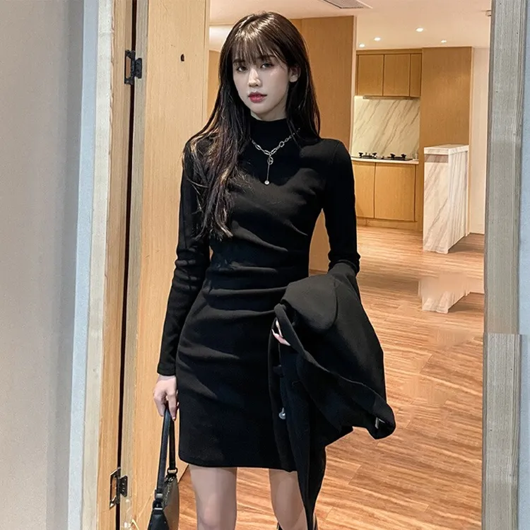 初秋修身显瘦连衣裙内搭裙子黑色针织打底裙包臀裙连衣裙秋冬内搭