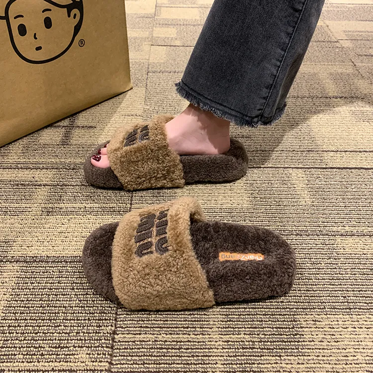 厚底毛毛拖鞋女外穿2024新款秋冬季高级感毛茸茸网红家居棉拖鞋女
