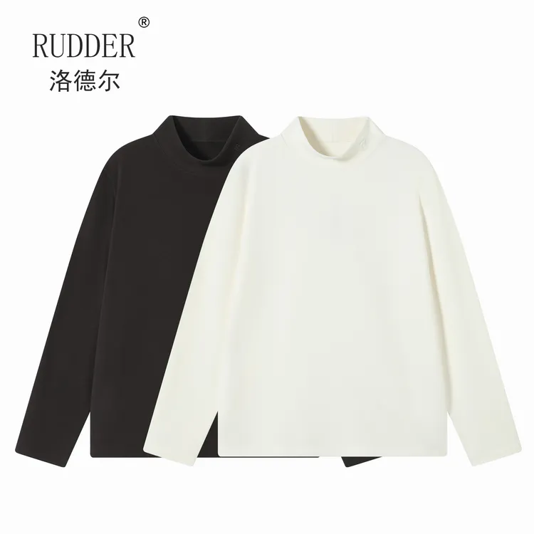 Rudder/洛德尔300g纯色中领刺绣打底衫长袖T恤暖姜德绒保暖内衣