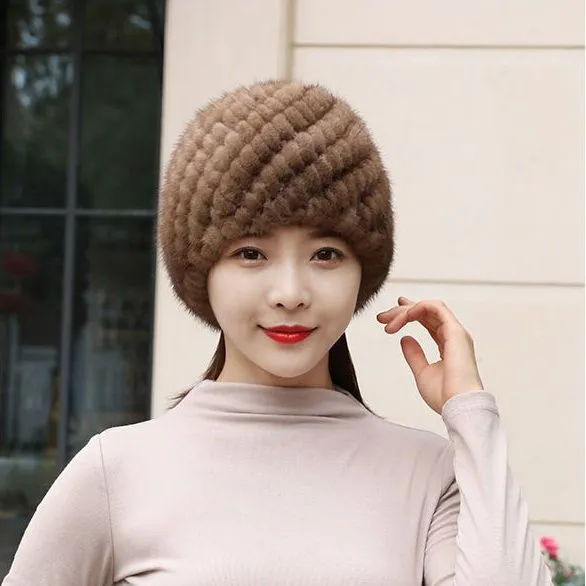 水貂毛帽子新款冬季保暖皮草帽子防寒中老年人套头护耳帽貂皮帽