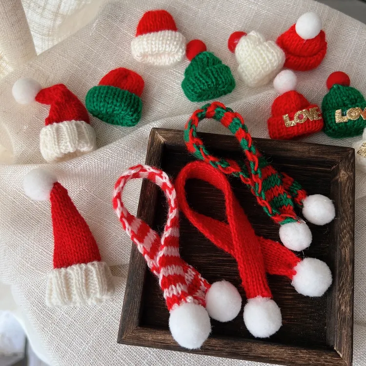 心悠圣诞熊配件毛线小帽子红绿围巾平安果礼盒装饰圣诞树DIY材料