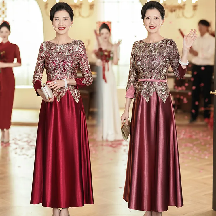 礼服轻奢高端小众轻奢生日聚会年会主持人长款丈母娘喜婆婆连衣裙