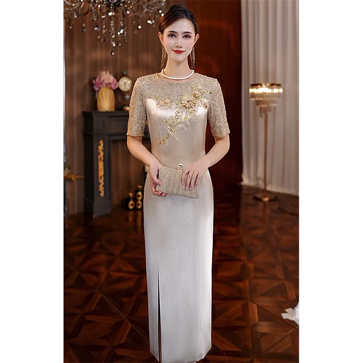 香槟色礼服设计师小众生日宴会显瘦气质高贵婚礼妈妈时尚连衣裙