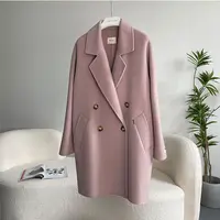 经典801短款骆驼绒气质秋冬新款中长款双面手工缝制西服领珠边女