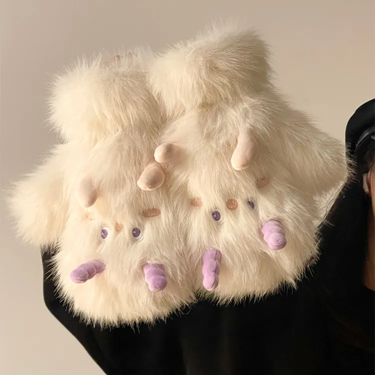 可爱少女心毛绒绒手套女2025年冬季全指加绒加厚保暖骑行挂脖学生