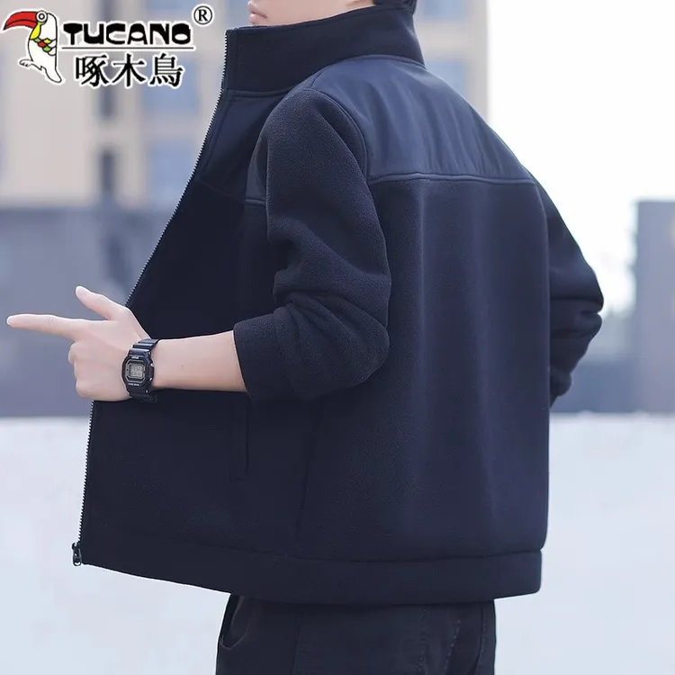 啄木鸟摇粒绒男士外套抓绒开衫卫衣休闲秋冬加绒加厚夹克冬季男装