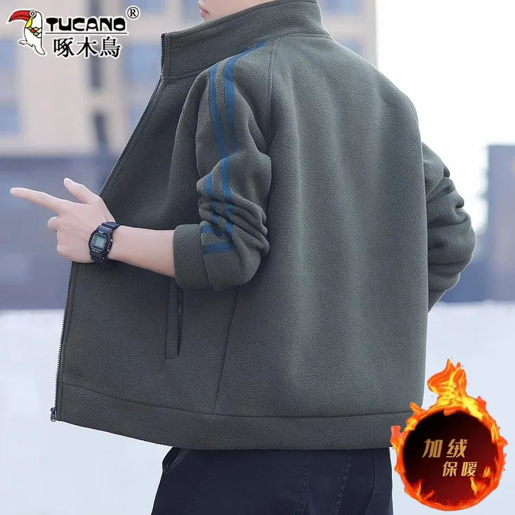 啄木鸟摇粒绒外套男士夹克户外运动卫衣休闲冬季大码加绒厚抓绒衣
