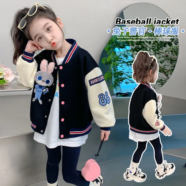 女童秋款休闲棒球服外套2025新款春秋儿童卡通兔子韩加棉加厚上衣