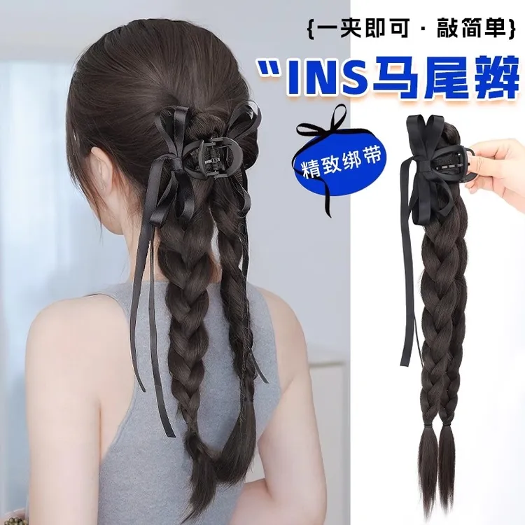 假发辫马尾甜自然麻花长辫女高拳击麻花辫假发抓夹发型造型真发