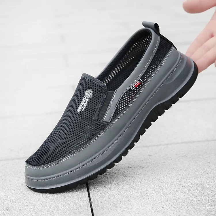 秋季男士透气网面鞋软底轻便老人鞋中老年爸爸鞋老北京布鞋男单鞋
