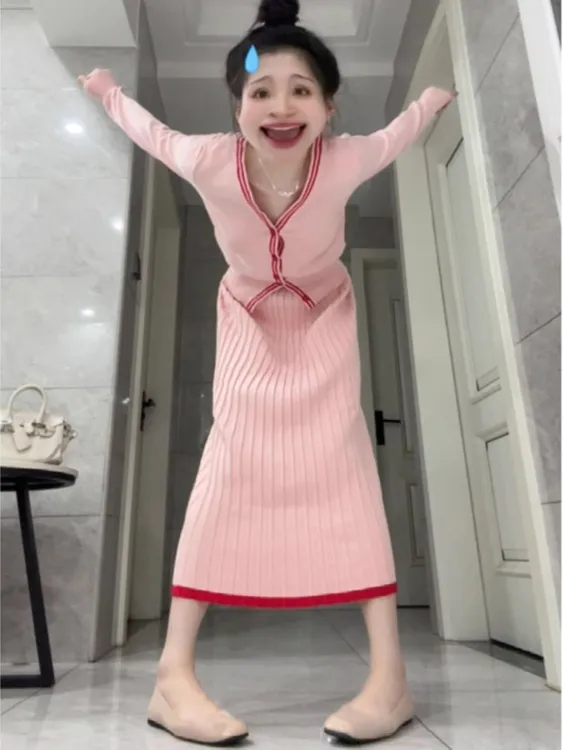 一整套入秋穿搭针织衫半身裙时尚两件套装独特绝美时尚气质高级感