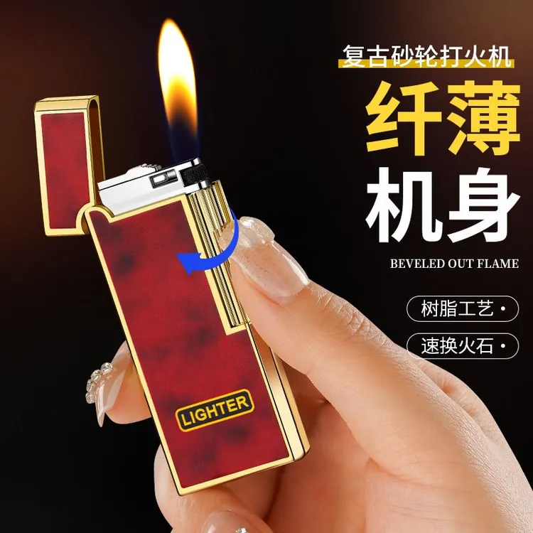 潮流纤薄便携充气打火机侧打砂轮优雅明火高端礼品打火机批发跨境