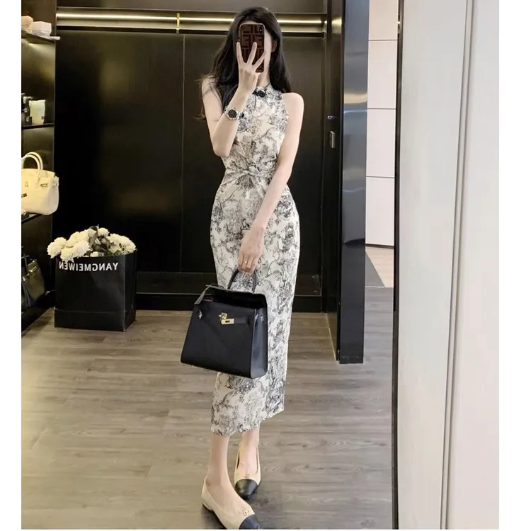 复古旗袍裙子女夏季高级感气质显瘦长裙新中式包臀裙连衣裙