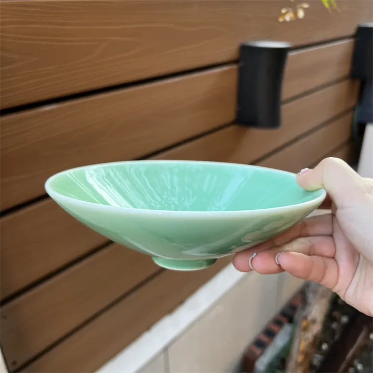 青瓷日式斗笠碗家用高级感创意凉菜盘子瓜果碗盏中式碗饭碗沙拉碗
