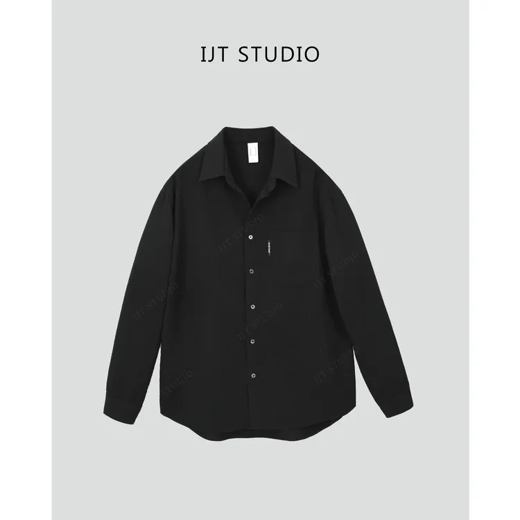 IJT studio早秋款休闲百搭纯色时尚韩系轻奢肌理感翻领衬衫3717