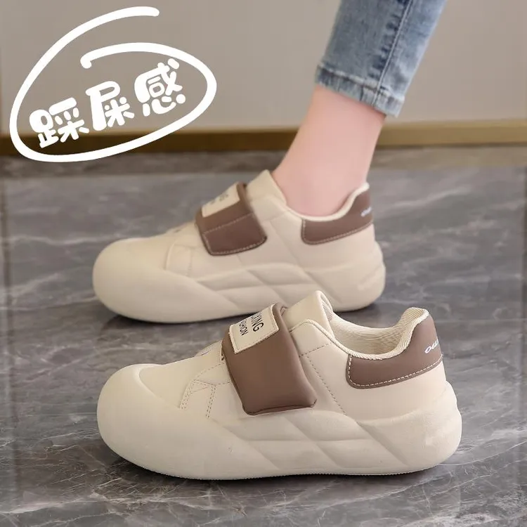 踩屎感运动鞋女春秋新款真皮防水防滑外穿孕妇鞋一脚蹬魔术贴女鞋