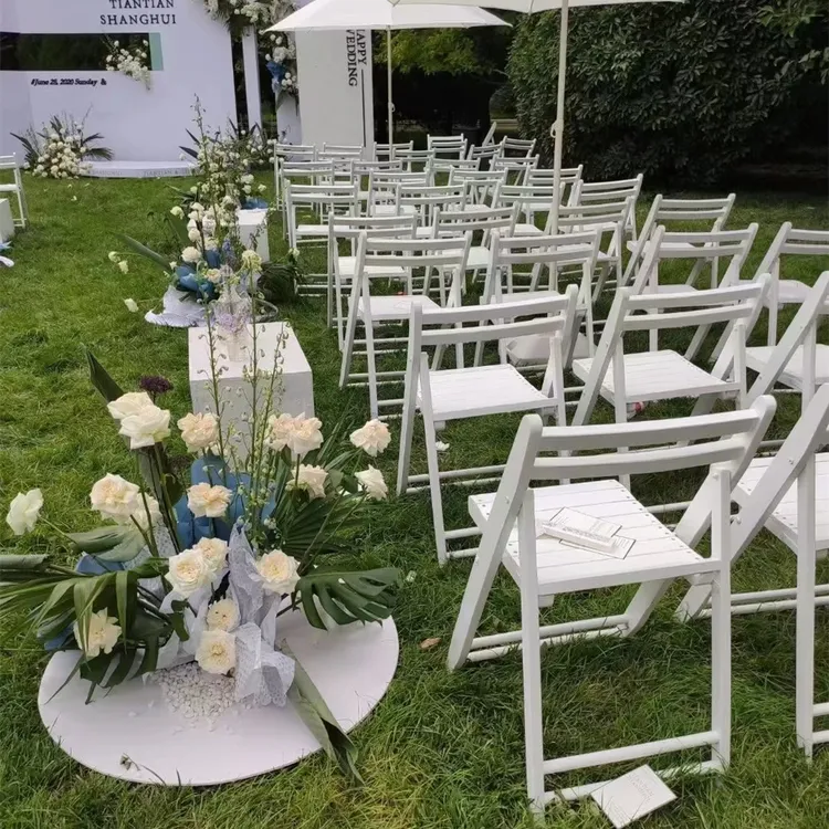 户外婚礼椅草坪婚礼椅白色实木折叠椅婚庆椅结婚椅子宴会活动椅子