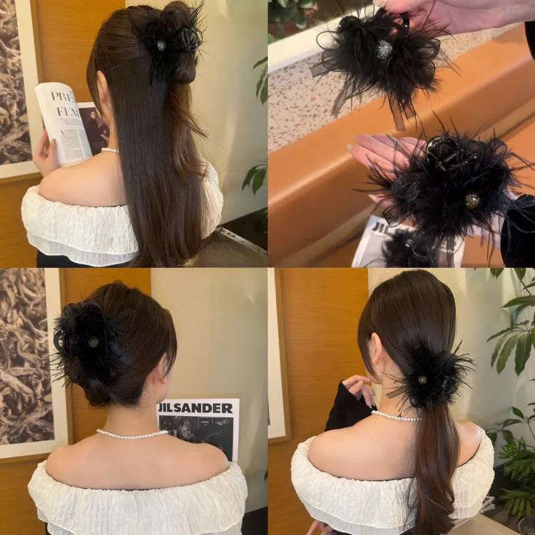 轻奢闪闪羽毛中号抓夹显发量高级感气质时尚后脑勺鲨鱼夹