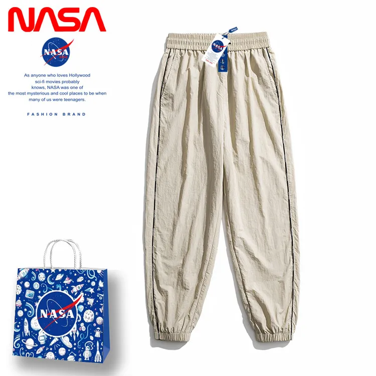 NASA IDEA褶皱做旧冰丝休闲裤女夏ins潮新款青少年束脚运动裤子男