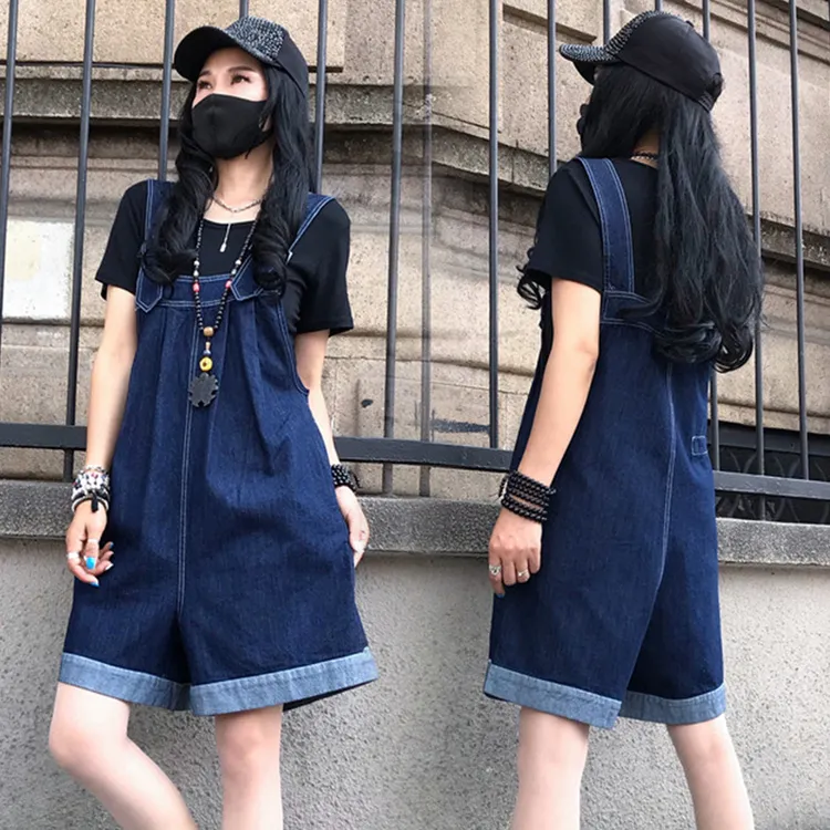 牛仔背带裤大码显瘦时尚夏季连体减龄宽松洋气高腰休闲阔腿牛仔裤