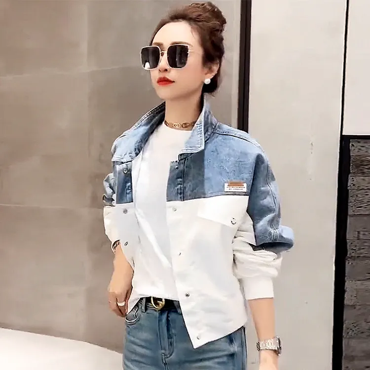 牛仔外套女韩版宽松2025新款牛仔衣时尚百搭拼接刺绣女装上衣夹克