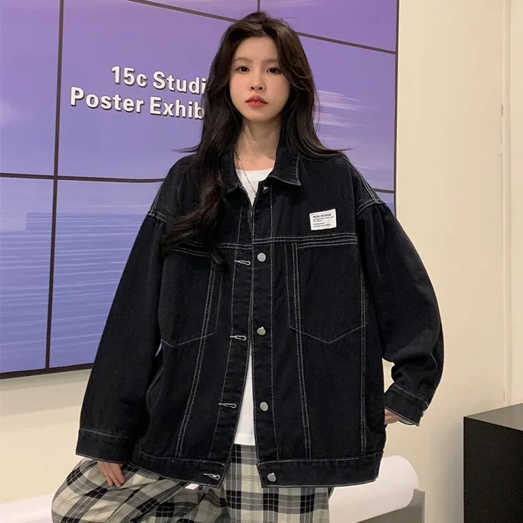 黑色牛仔外套女款爆款2025新款长袖休闲春秋季宽松潮流学生牛仔衣