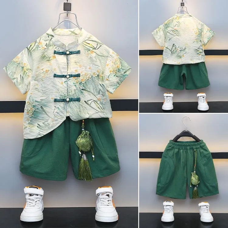 男童夏季汉服古风帅气2023新款幼儿夏季服饰男孩国学服儿童唐装