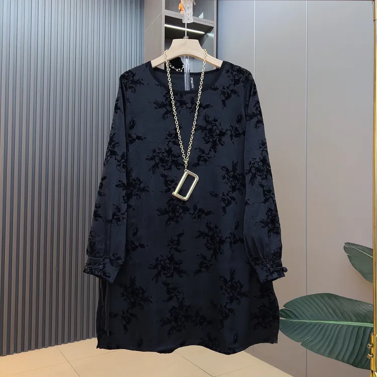 时尚洋气复古中长款大衫裙宽松遮肉t恤