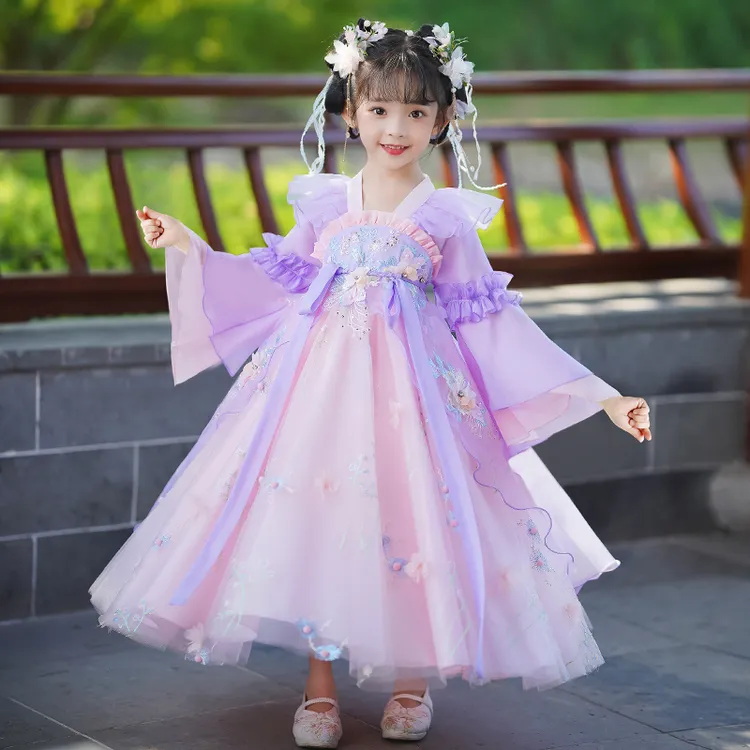 99228汉服女童小女孩中国风夏款儿童装古风唐装连衣裙春秋款子