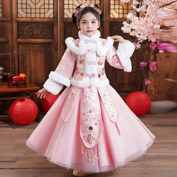 99170女童汉服保暖衣服装旗袍冬唐装古风女宝宝连衣裙春秋款子