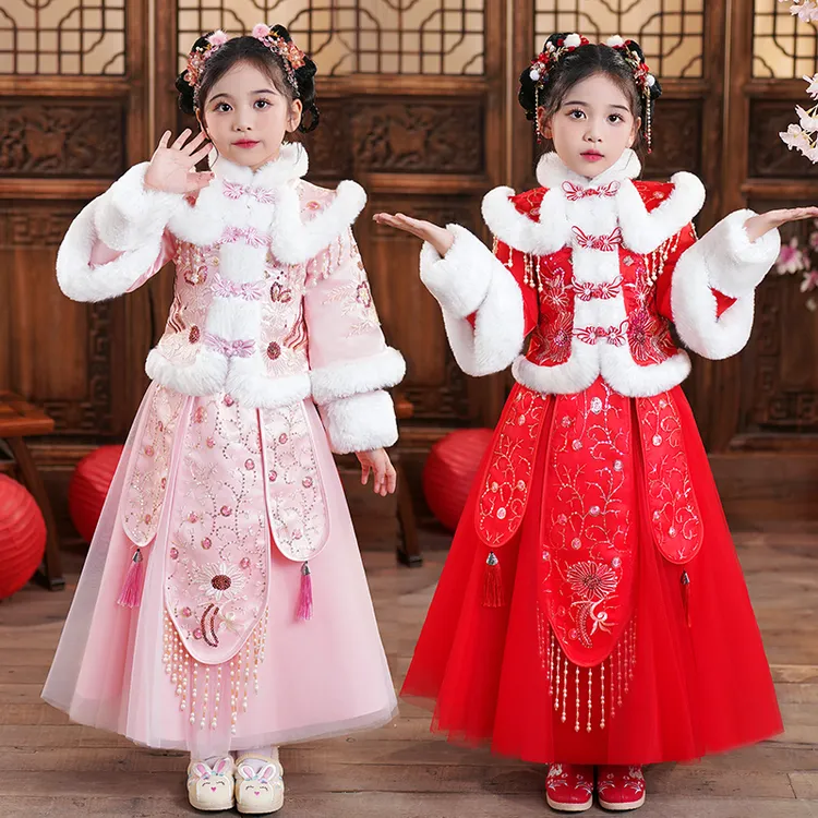 99170女童汉服保暖衣服装旗袍冬唐装古风女宝宝连衣裙春秋款子