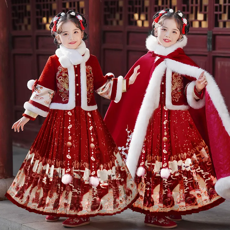 99339女童中国风唐装加厚冬款夹棉套装女宝保暖过年拜年服裙