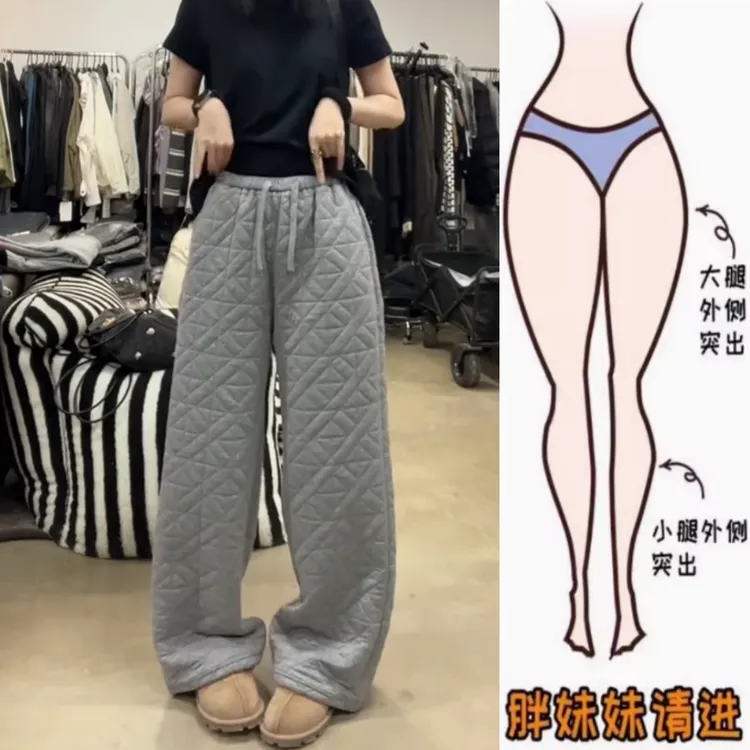 景倩妮今年流行简约夹棉休闲裤2025年春季新款高腰显瘦宽松阔腿裤