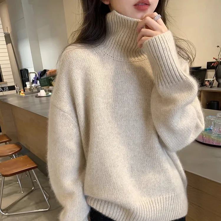 加厚高领毛衣女套头内搭秋冬季洋气外穿软糯慵懒风宽松针织衫上衣