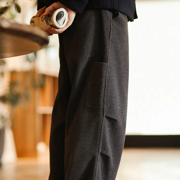 ATGM 冬季重磅加厚毛呢裤双褶伞兵裤垂感宽松直筒休闲呢子长裤