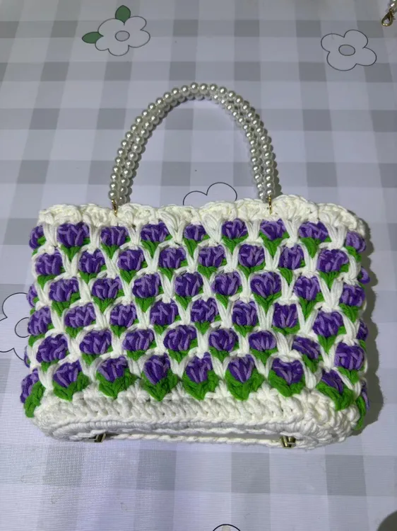 手工钩织郁金香包包材料自己钩织diy有详细视频工具编织绣花线材