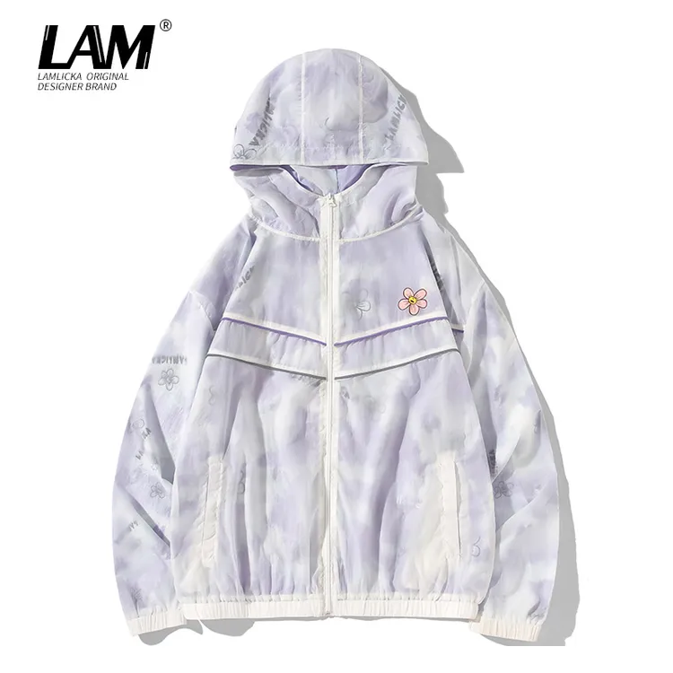 “LAM”小雏菊字母渐变扎染两面穿透气皮肤连帽外套