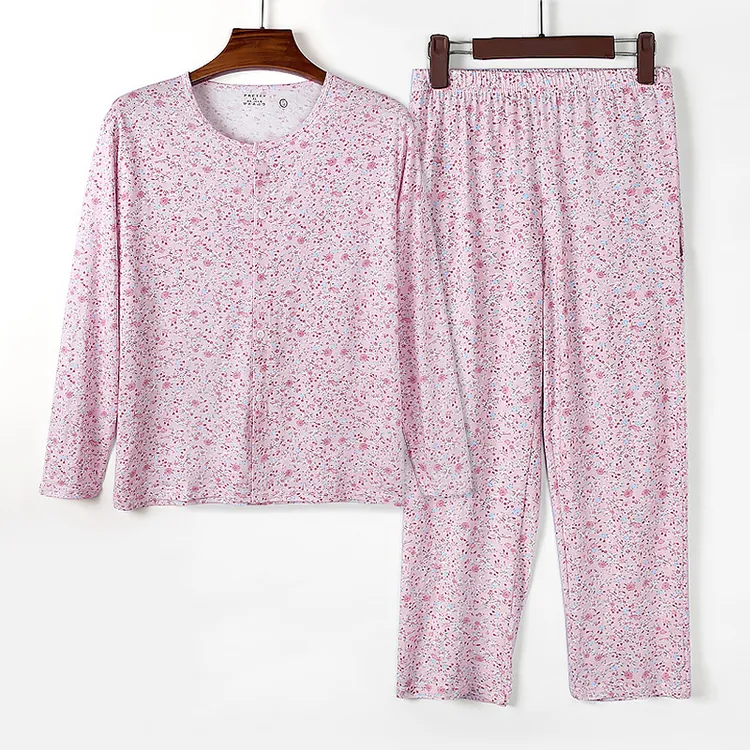 中老年睡衣女春秋季纯棉休闲宽松大码时尚妈妈装家居服可外穿