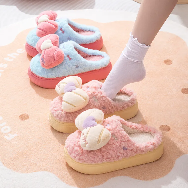 居家防滑棉拖鞋女士新款加绒保暖室内可爱月子棉鞋冬季半包跟毛拖