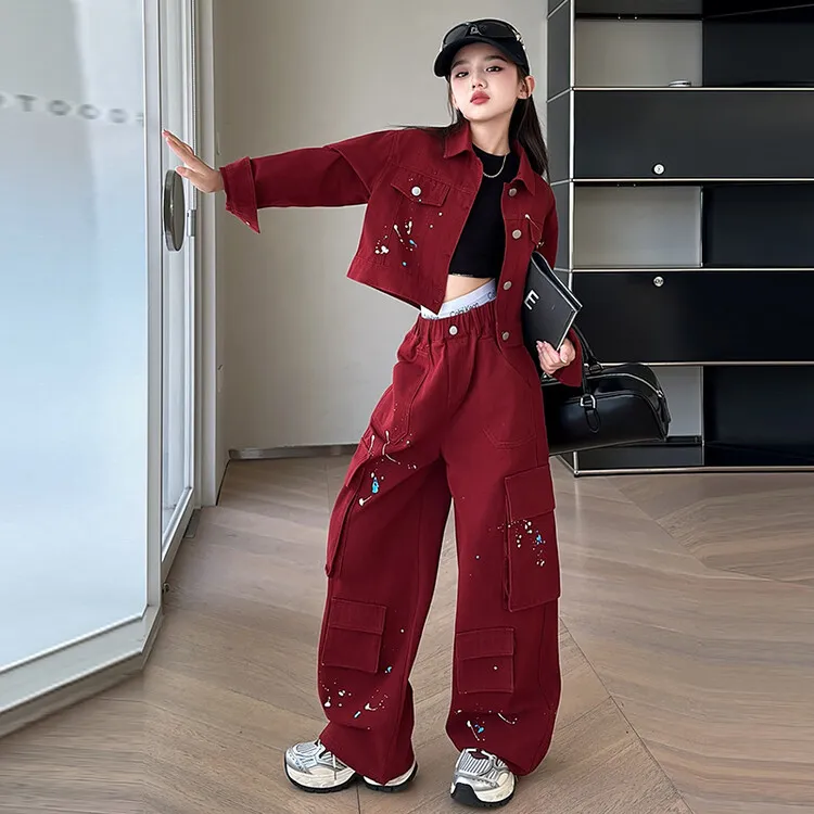 女童休闲运动两件套2025秋季新款牛仔外套宽松裤子洋气时髦套装潮