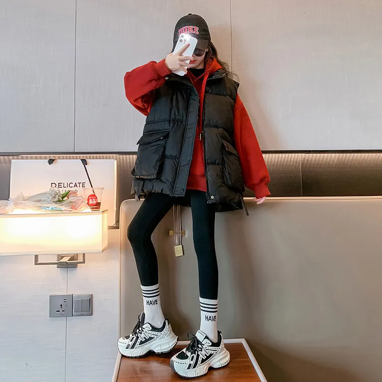 女童外套秋冬款加绒棉马甲2025新款儿童冬季背心大童加厚外穿马夹