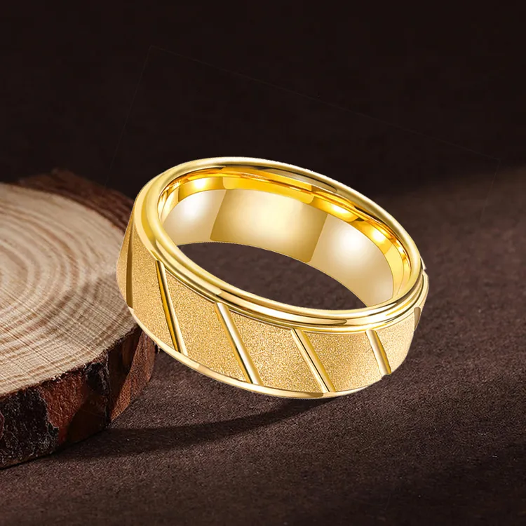 合金戒指 磨砂斜面戒指男士个性简约金色时尚单身食指小众潮男