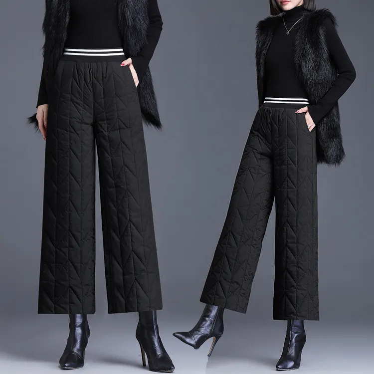 松紧腰棉裤女外穿时尚直筒裤冬大码加厚高腰宽松保暖显瘦九分裤