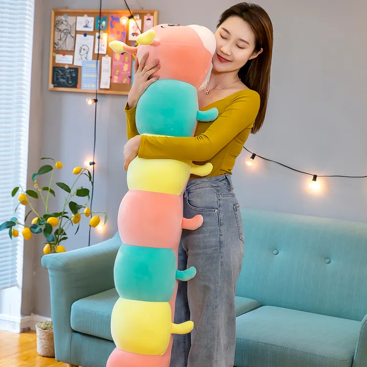 七彩毛毛虫彩虹抱睡公仔可拆洗逗娃神器圆柱形七夕生日礼物送女生