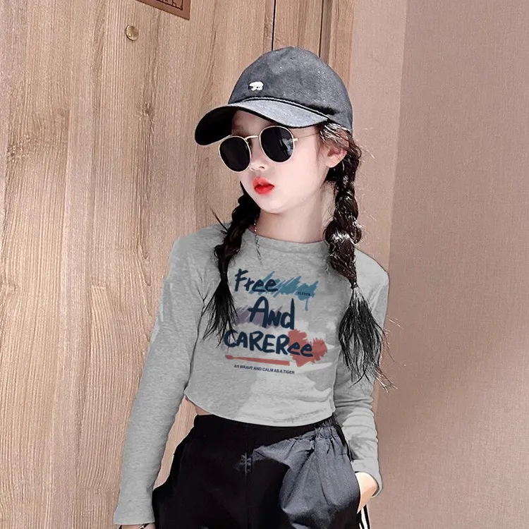 女童打底衫春秋2025新款儿童洋气短款修身上衣中大童女孩长袖T恤t