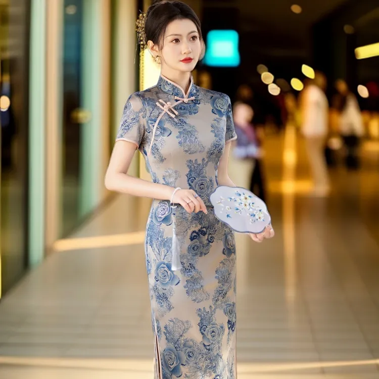 【烫金玫瑰】中国风夏季旗袍显瘦中长款时尚网红改良常熟新中式双层